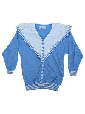 VTG Peter Popovitch Blue & White Nautical Button-Up Sweater
